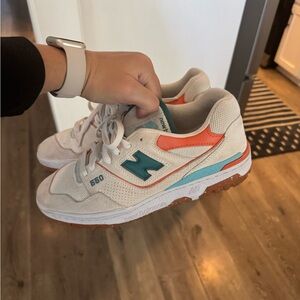 New Balance 550 Off White with Teal & Orange Accents (W10)
